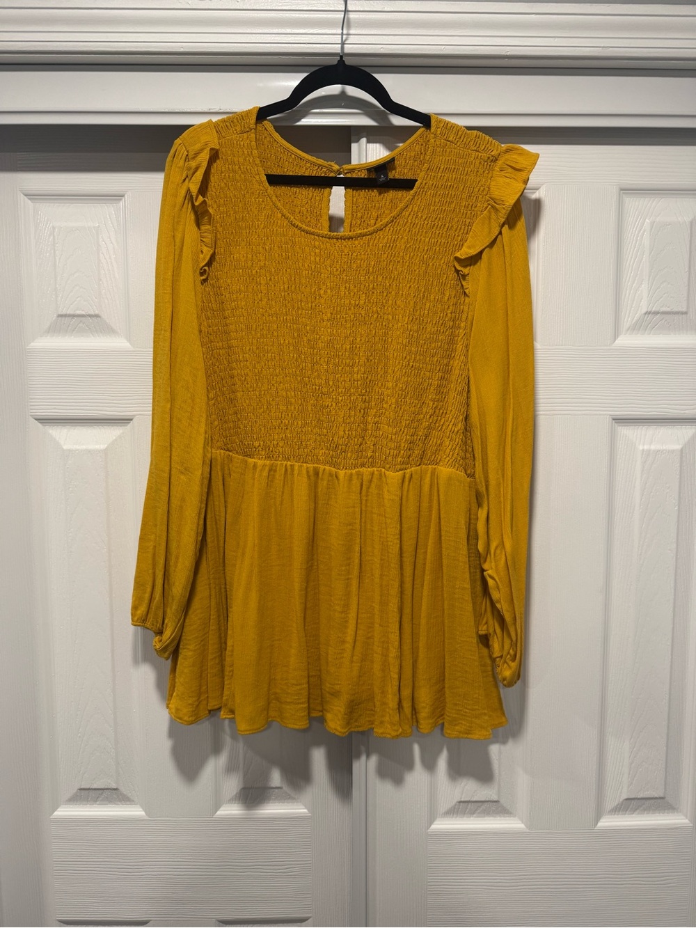 TORRID Mustard Smocked Peplum Long-Sleeve Top